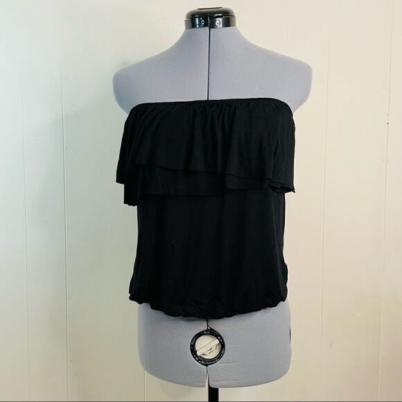 Love Tree Black Strapless Ruffle Top - Picture 1 of 4
